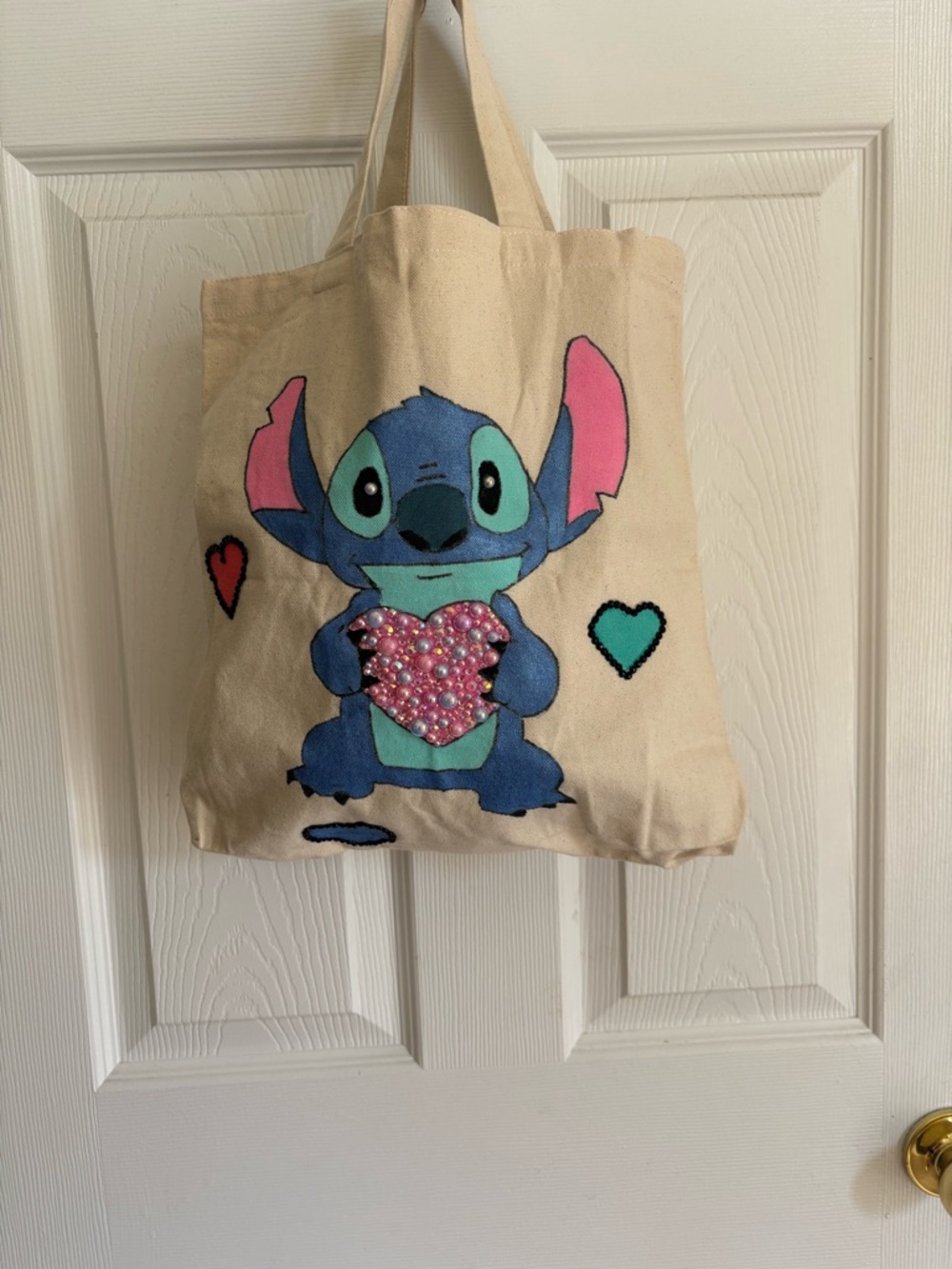 Stitch Hand Painted Canvas Tote Bag Bedazzled